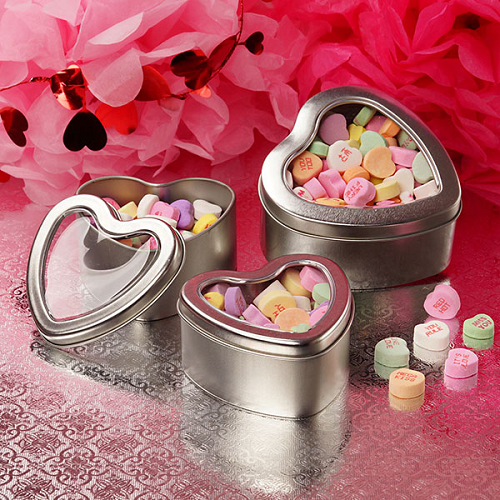 Heart Shaped Window Tins Party Favor Containers Candy Tins