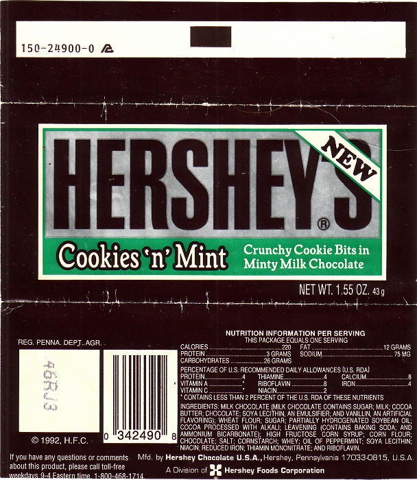 1992 Hersheys Cookies n Mint Candy Wrapper Archive