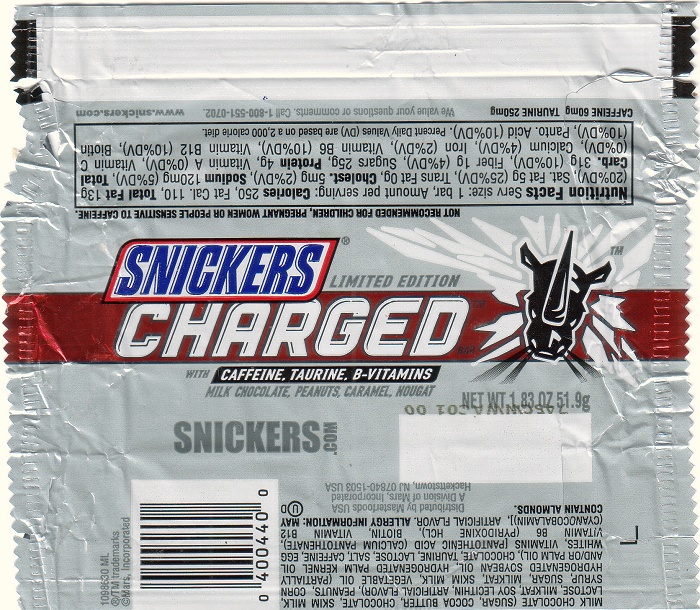 2002 Snickers Charged Candy Wrapper Archive