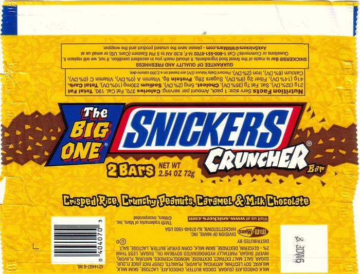 2003 Snickers Cruncher Candy Wrapper Archive