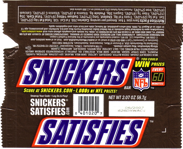 2007 Snickers Candy Wrapper Archive