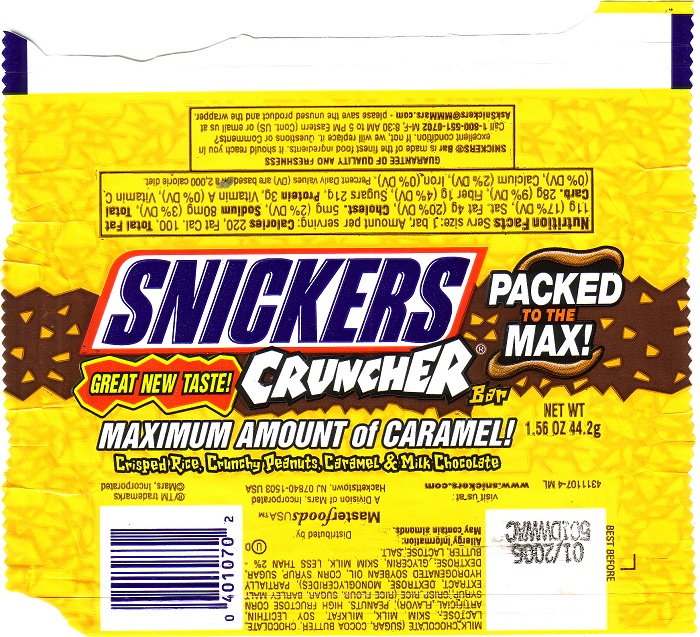 2006 Snickers Cruncher Candy Wrapper Archive
