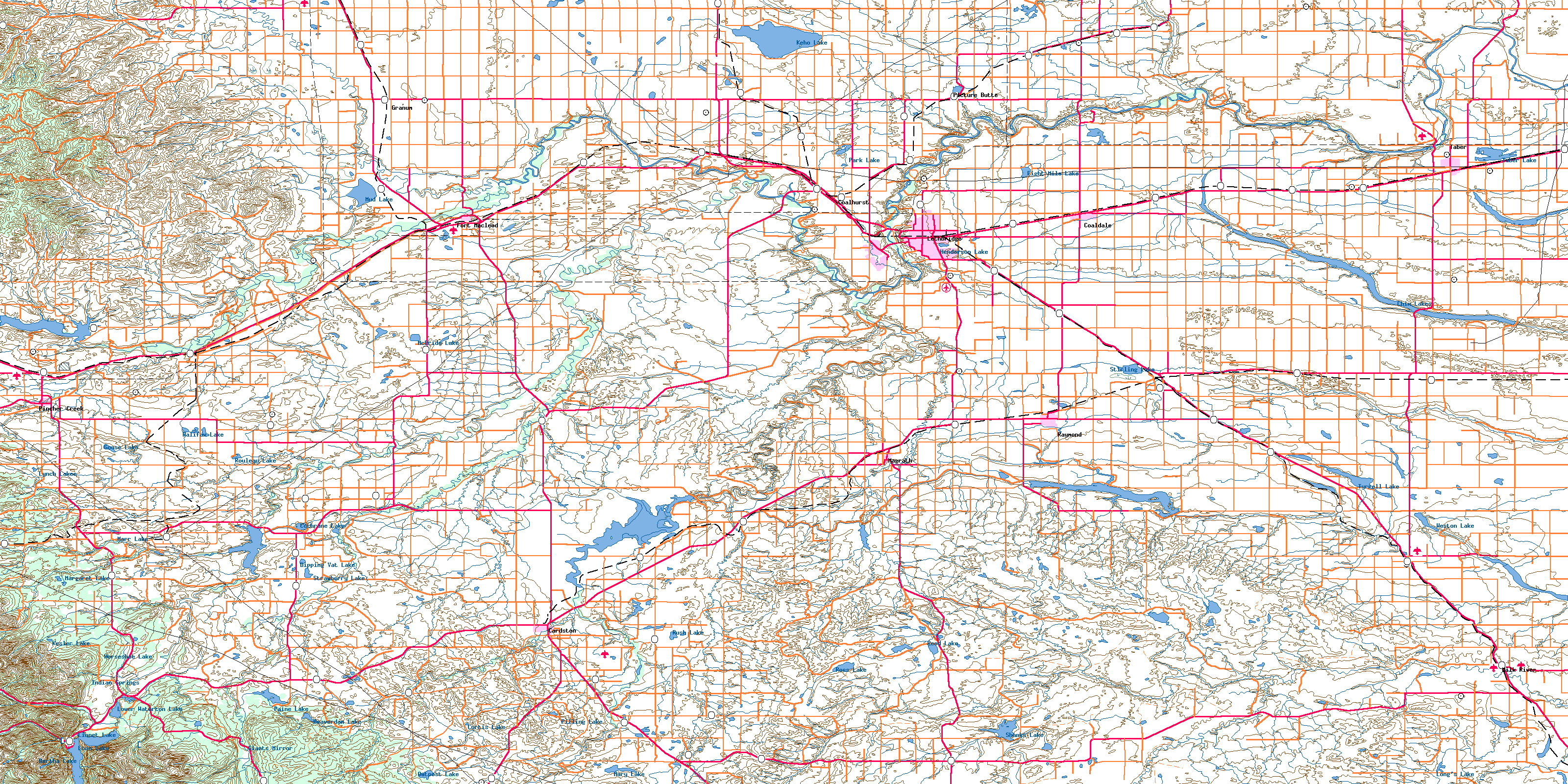Lethbridge Topo Map Free Online, NTS 082H, AB