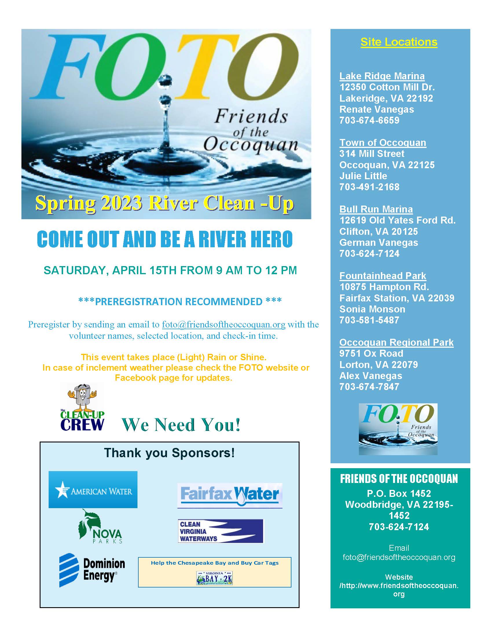 Friends of the Occoquan Spring River Clean Up 2023 Cannon Bluff HOA