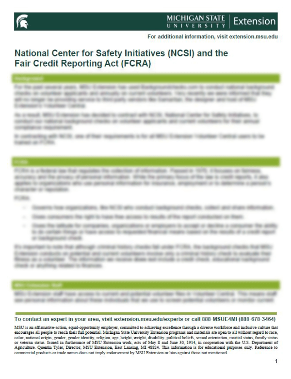 National Center for Safety Initiatives and Fair Credit Reporting Act