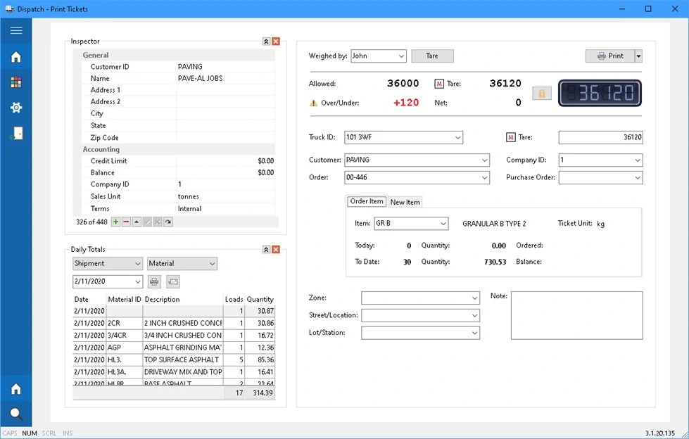 Dispatch 3.2 Truck Scale Ticketing Software