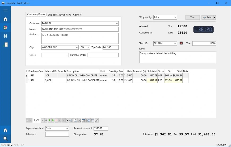 Dispatch 3.2 Truck Scale Ticketing Software