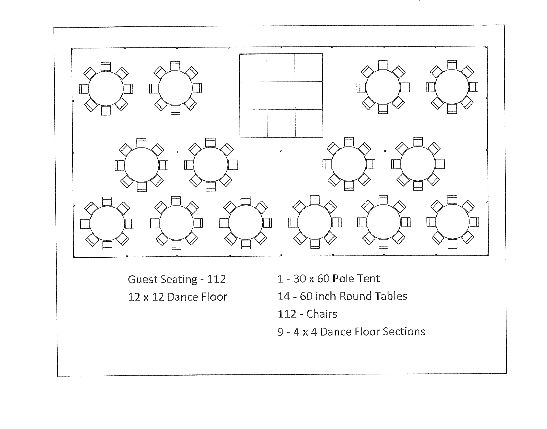 30 x 60 Pole Tent Seating arrangement