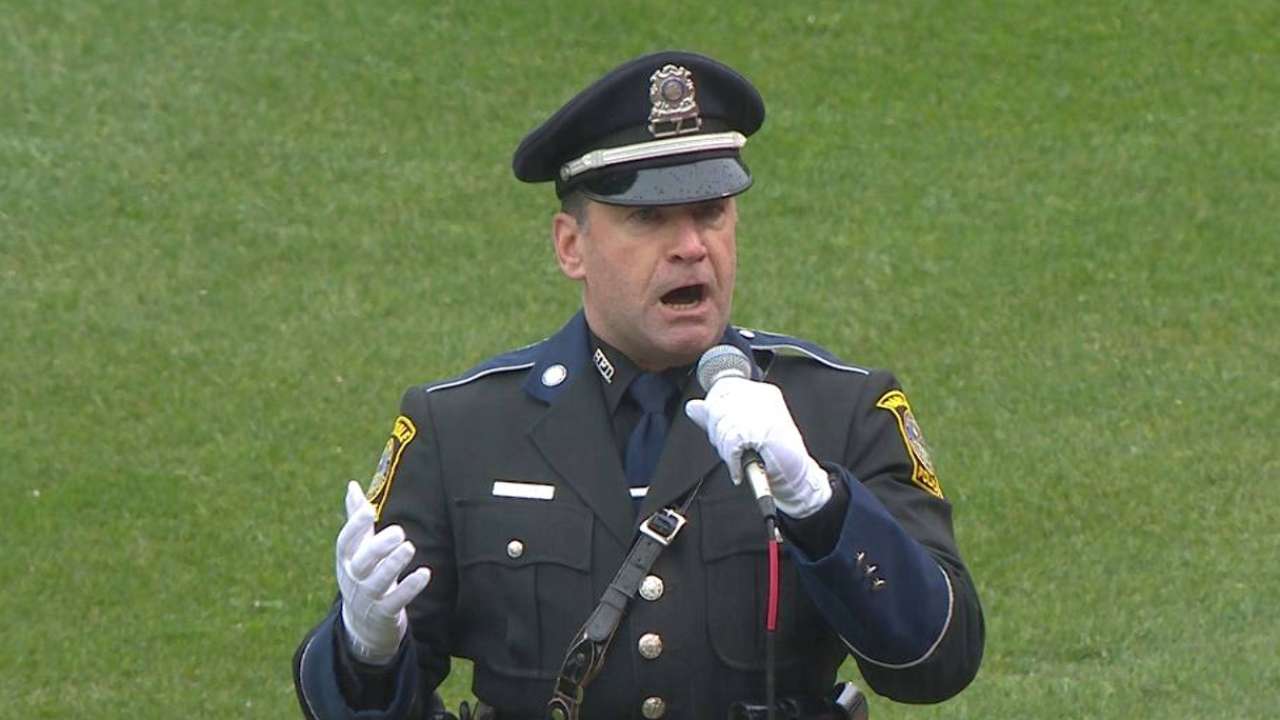 Retiring Barnstable police officer sings God Bless America at Fenway