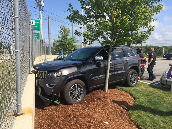 Jeep vs retaining wall at McDonald's in Bourne