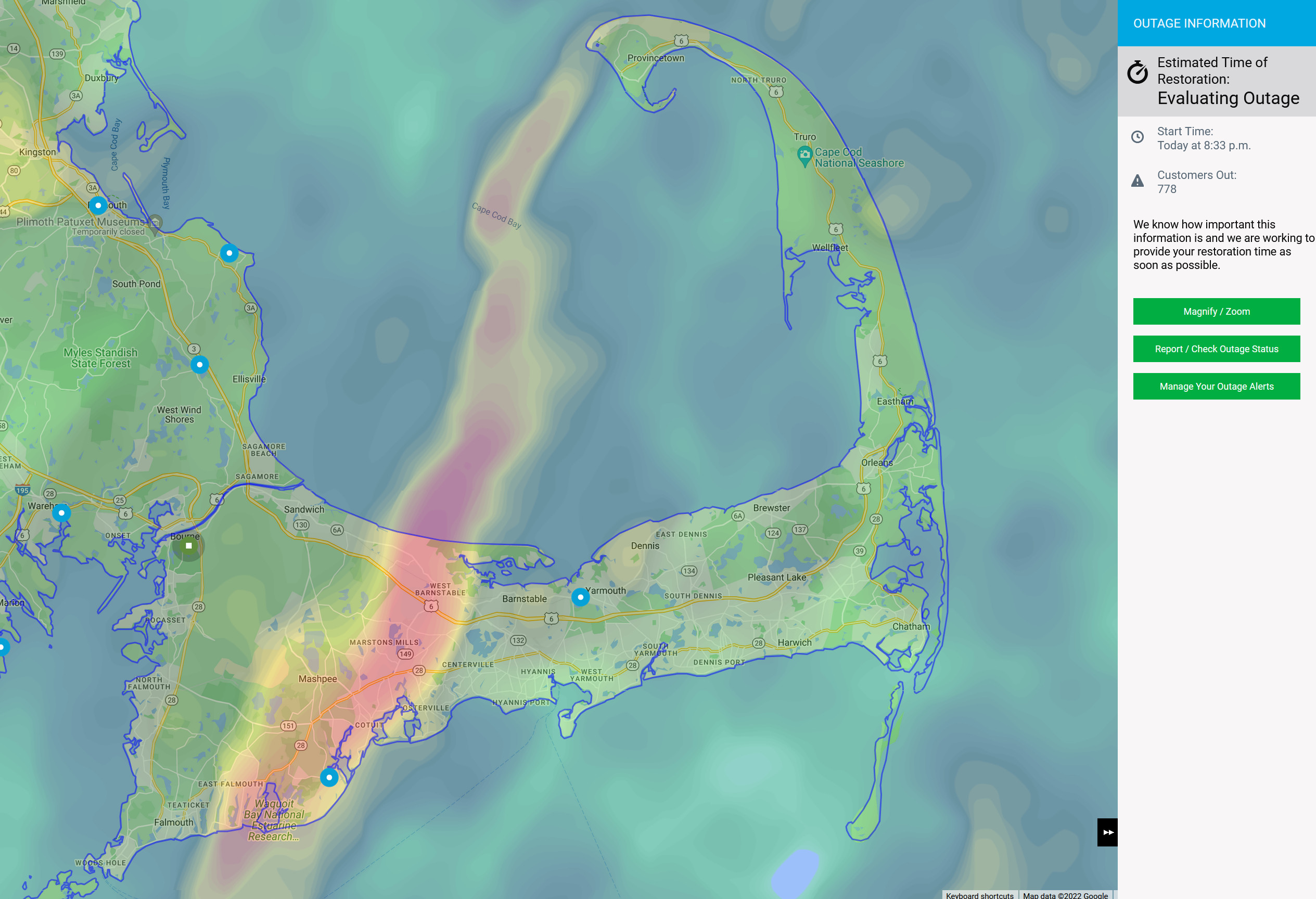 Strong winds cause large power outage in Bourne