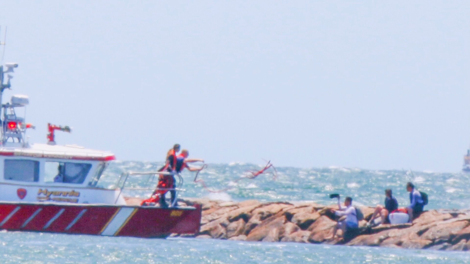 VIDEO Three rescued from Hyannis Port breakwater