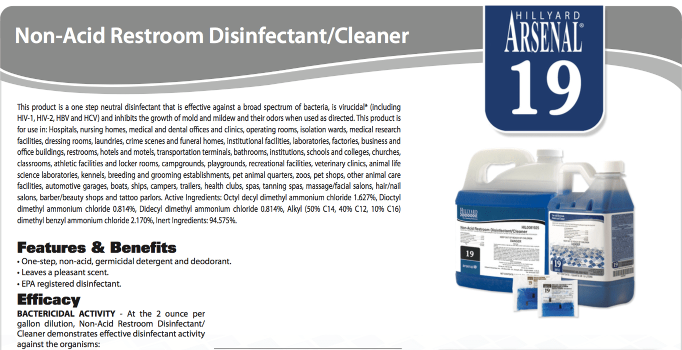 Hillyard Arsenal One NonAcid Restroom Disinfectant/Cleaner HIL0081925