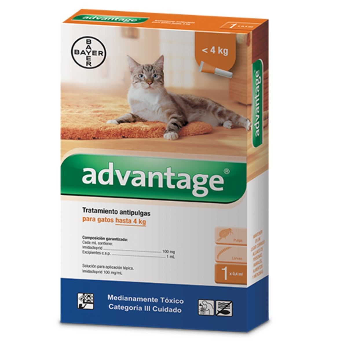 ADVANTAGE PIPETA ANTIPULGAS PARA GATOS HASTA 4KG Capitán Patitas