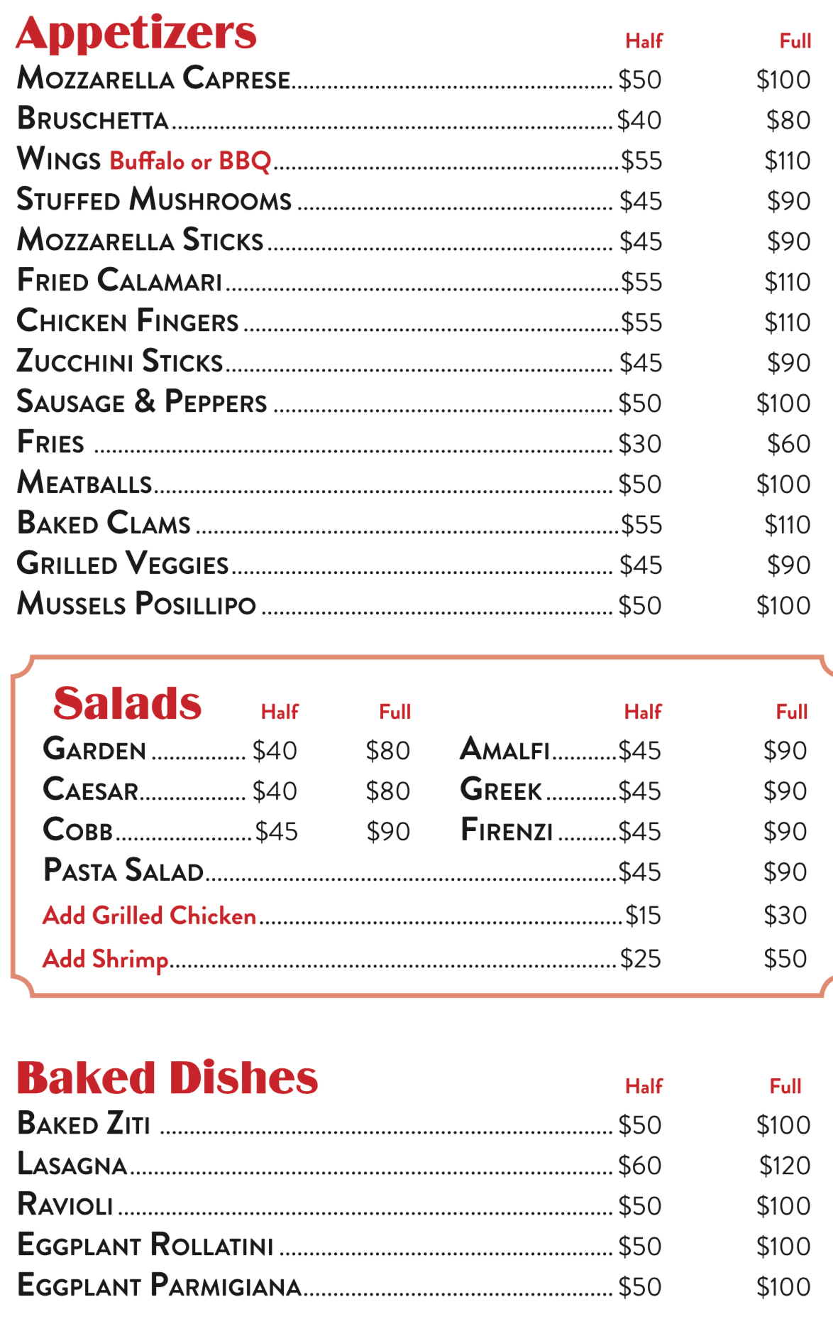 Catering Capri Pizzeria Italian Ossining, NY