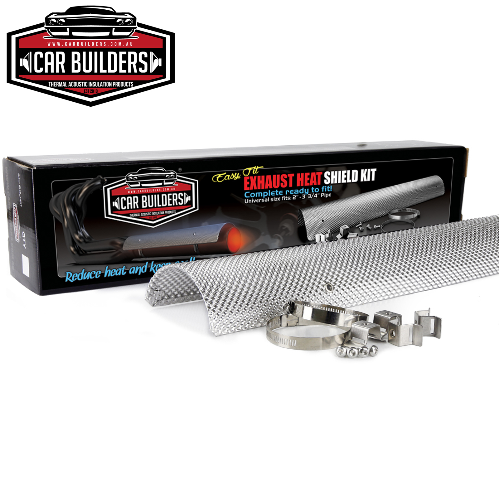 exhaust heat shield kit, hot exhaust, cool car, heat protection