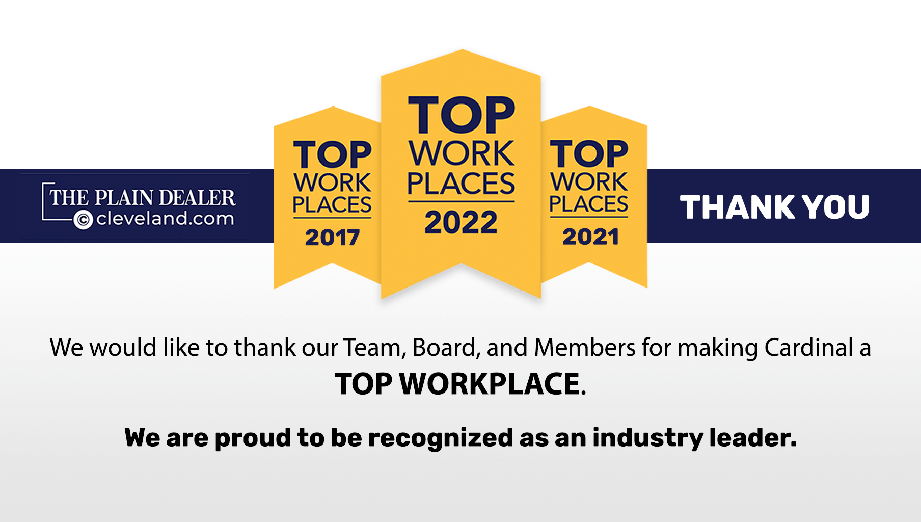 CLEVELAND PLAIN DEALER NAMES CARDINAL CREDIT UNION A TOP WORKPLACE IN