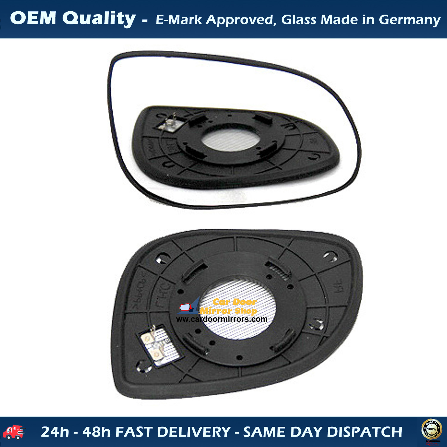 Kia Picanto wing mirror Glass With BaseHeated, silver, RH July 2007 To