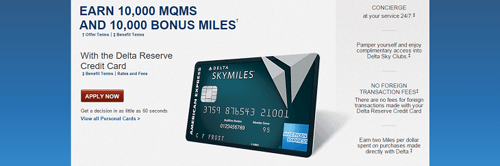 American Express Delta Reserve Credit Card 10.000 Bonus Miles 10.000 MQM Miles