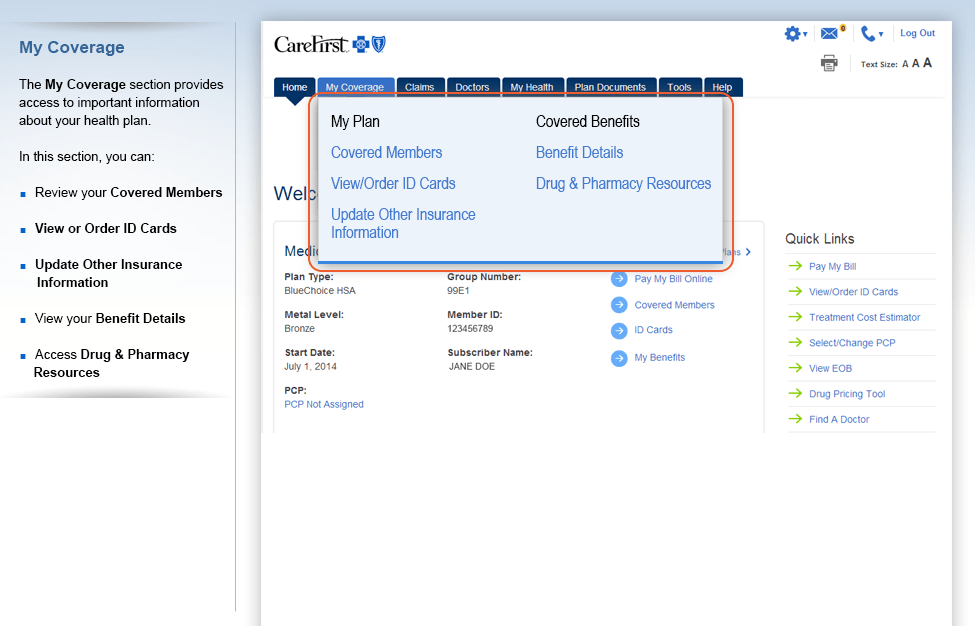CareFirst My Account Feature Tour