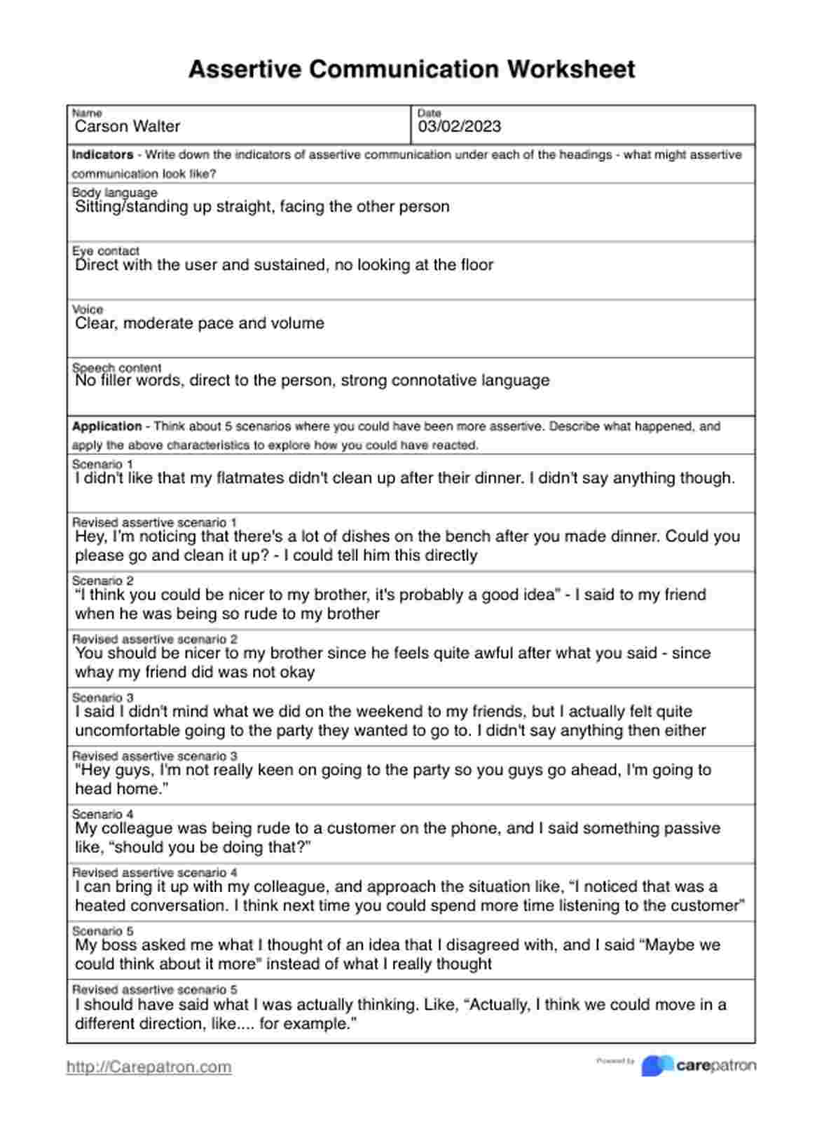 Assertive Communication Worksheet & Example | Free PDF Download