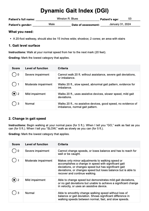 Dynamic Gait Index (DGI) & Example Free PDF Download