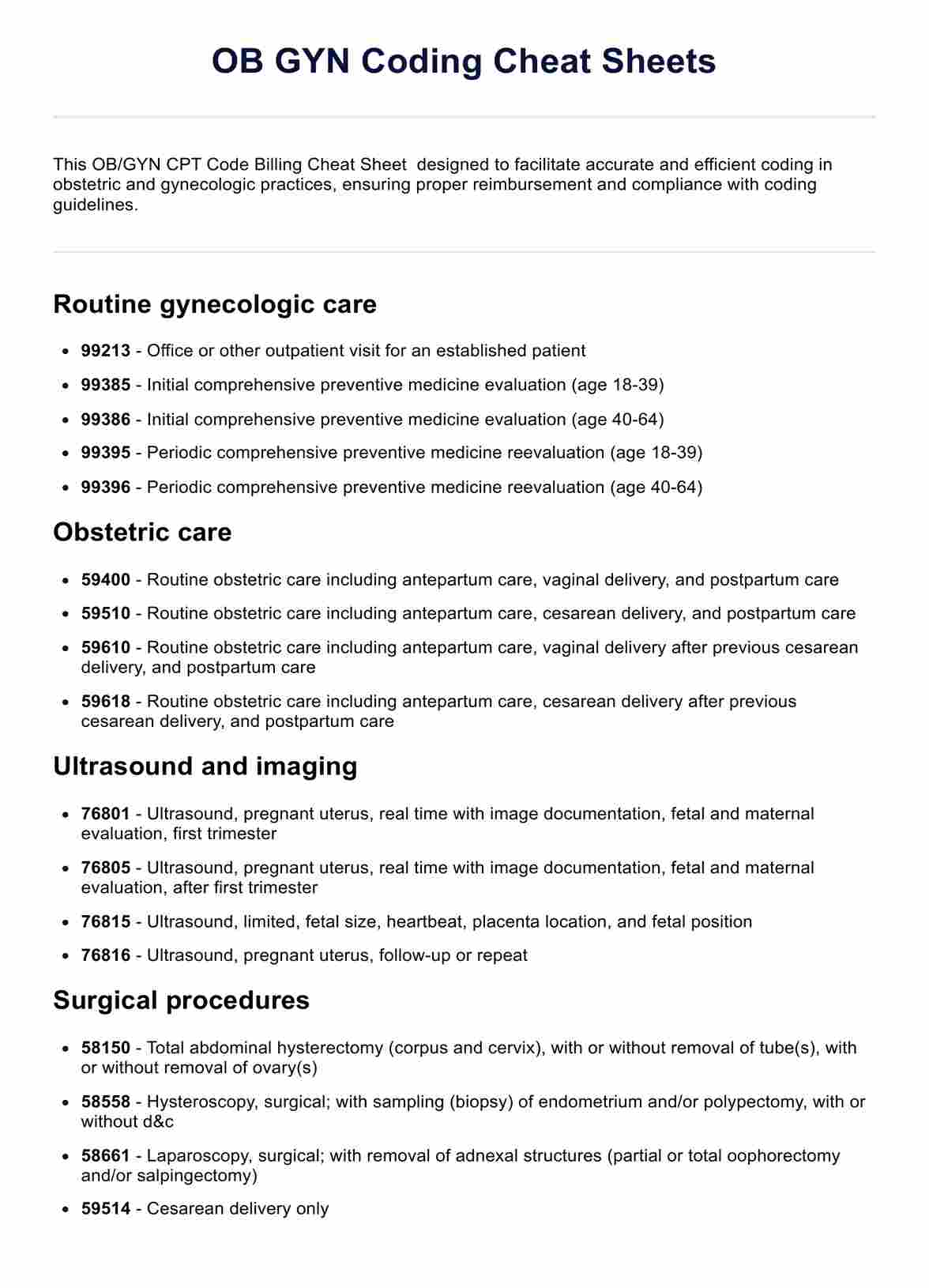 OB GYN Coding Cheat Sheets PDF & Example Free PDF Download OB GYN Coding Cheat Sheets PDF & Example Free PDF Download