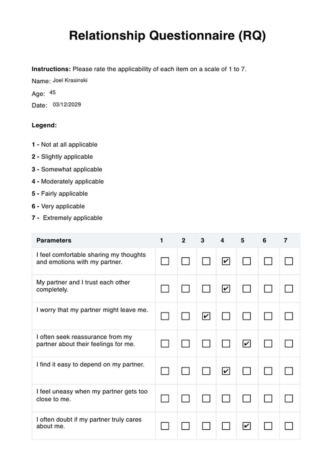 Relationship Questionnaire & Example Free PDF Download