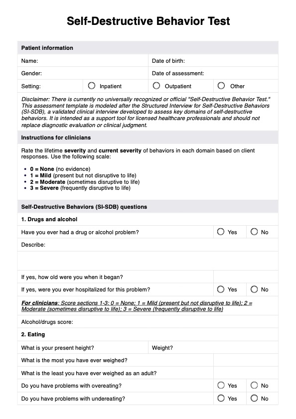 SelfDestructive Behavior Test