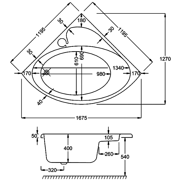 Oriole Corner Bath Tub 120 Carini Stores Ltd.