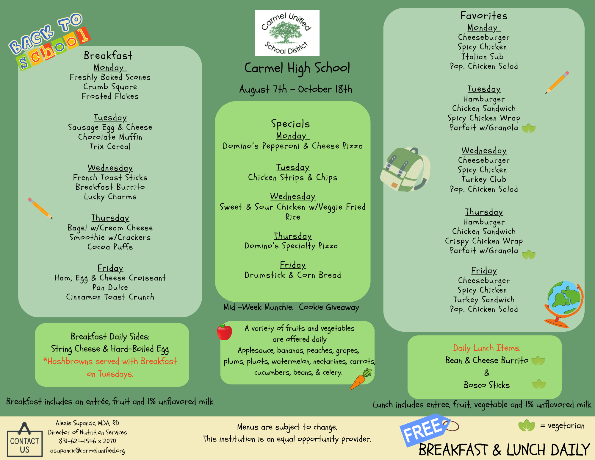Menus & Nutritional Information Carmel Unified School District