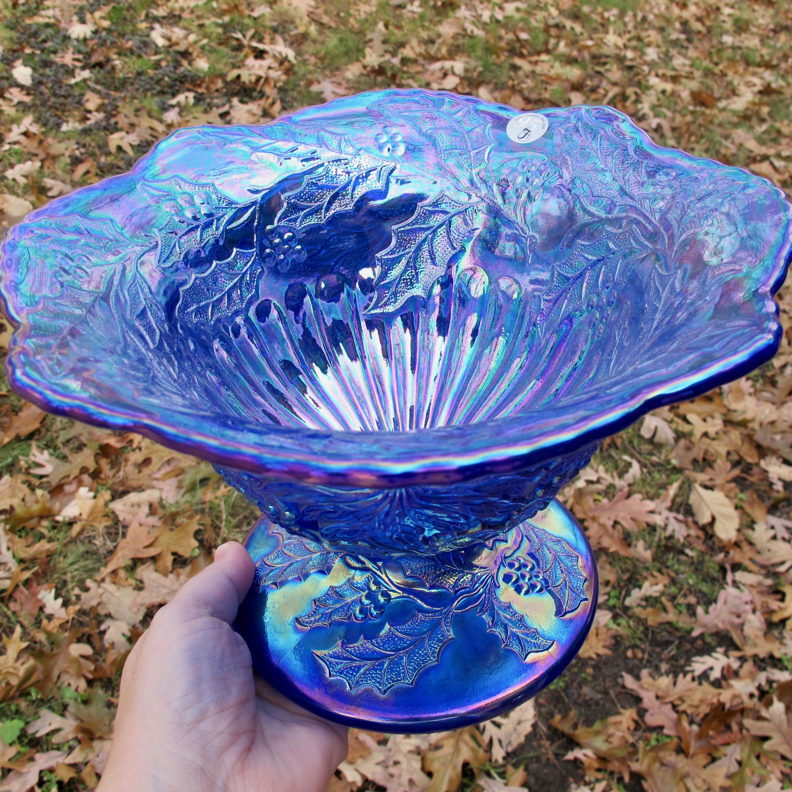 Fenton Limited Ed Blue Christmas Carnival Glass Compote Carnival