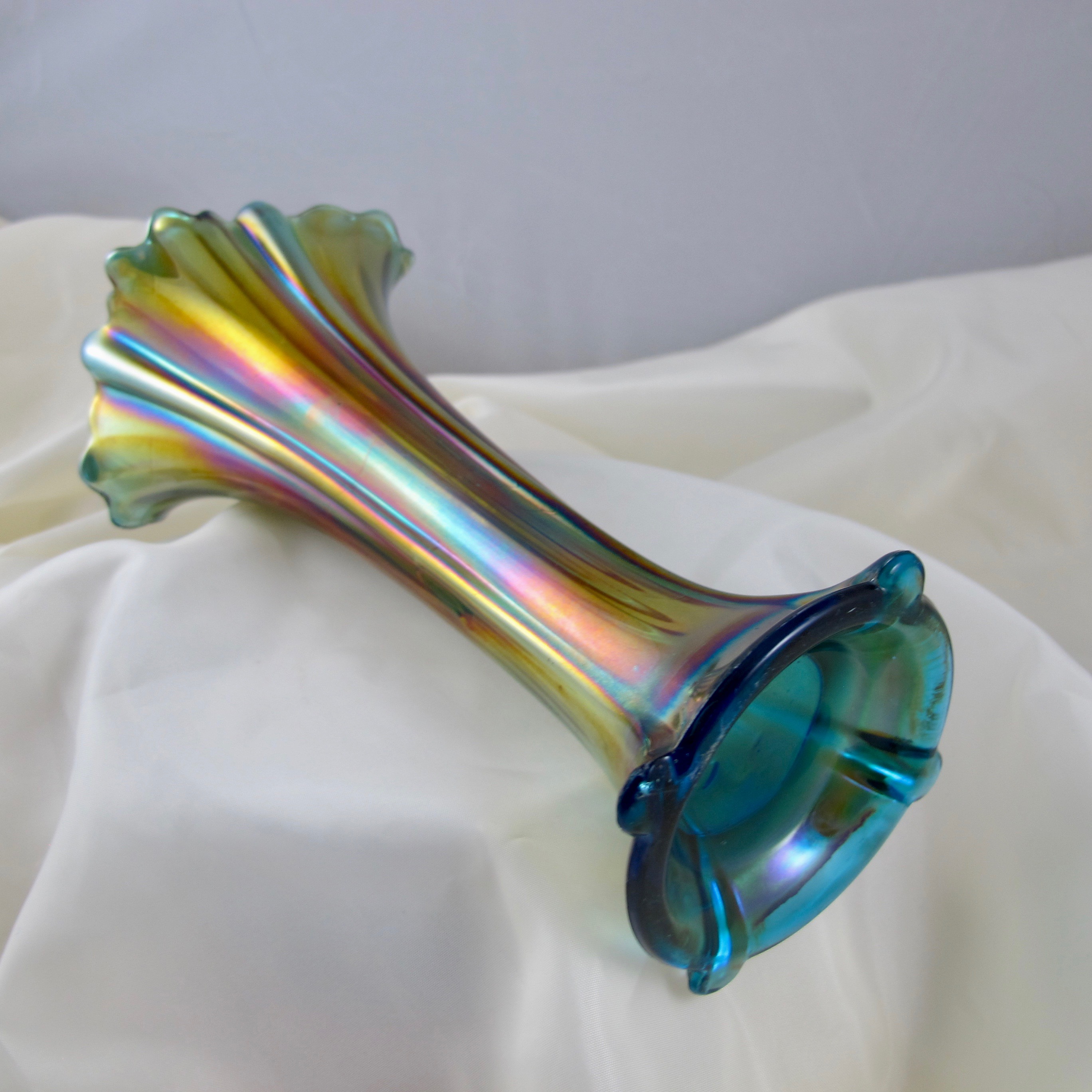 Antique Northwood Sapphire Blue Four Pillars Carnival Glass Vase