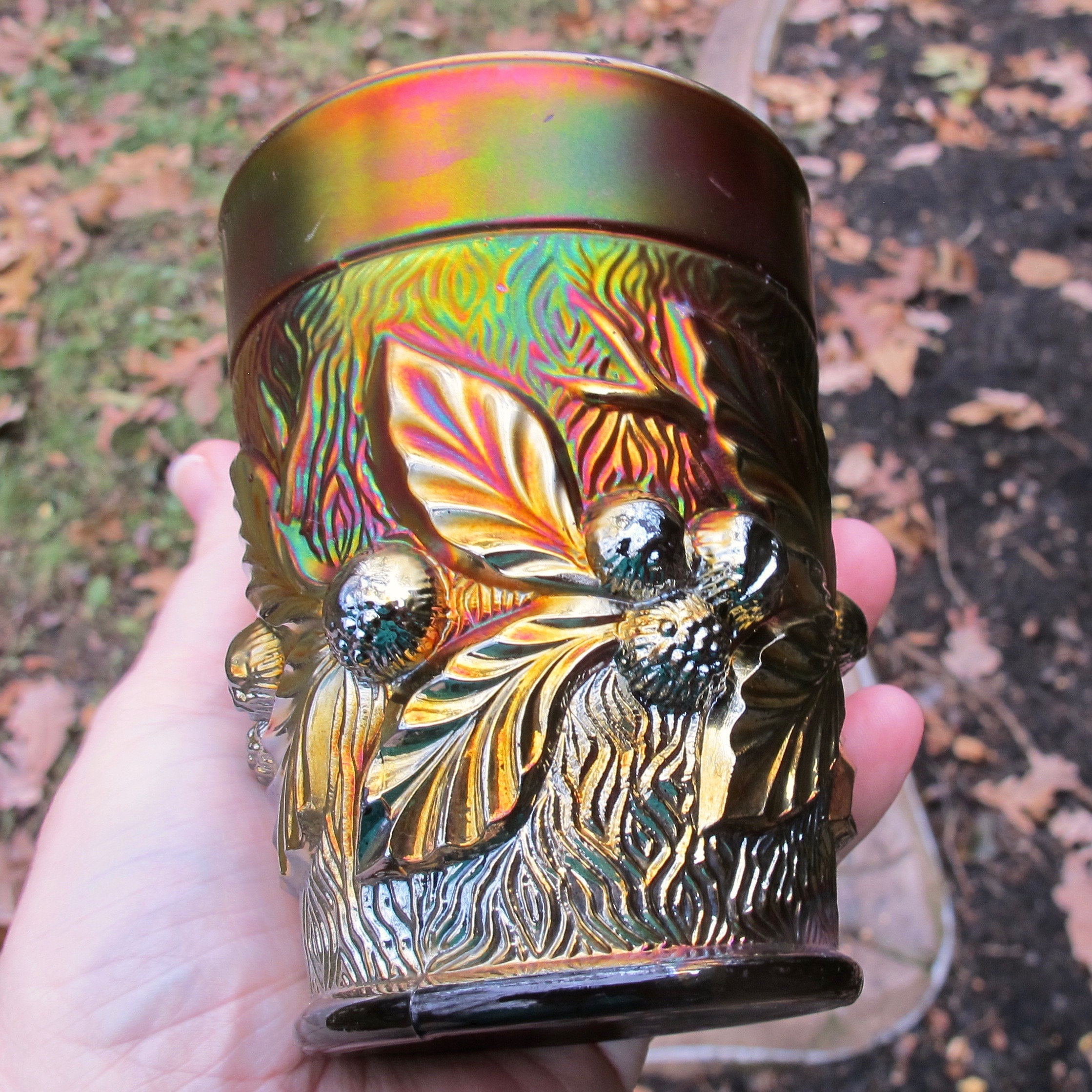 Antique Northwood Amethyst Acorn Burrs Carnival Glass Tumbler