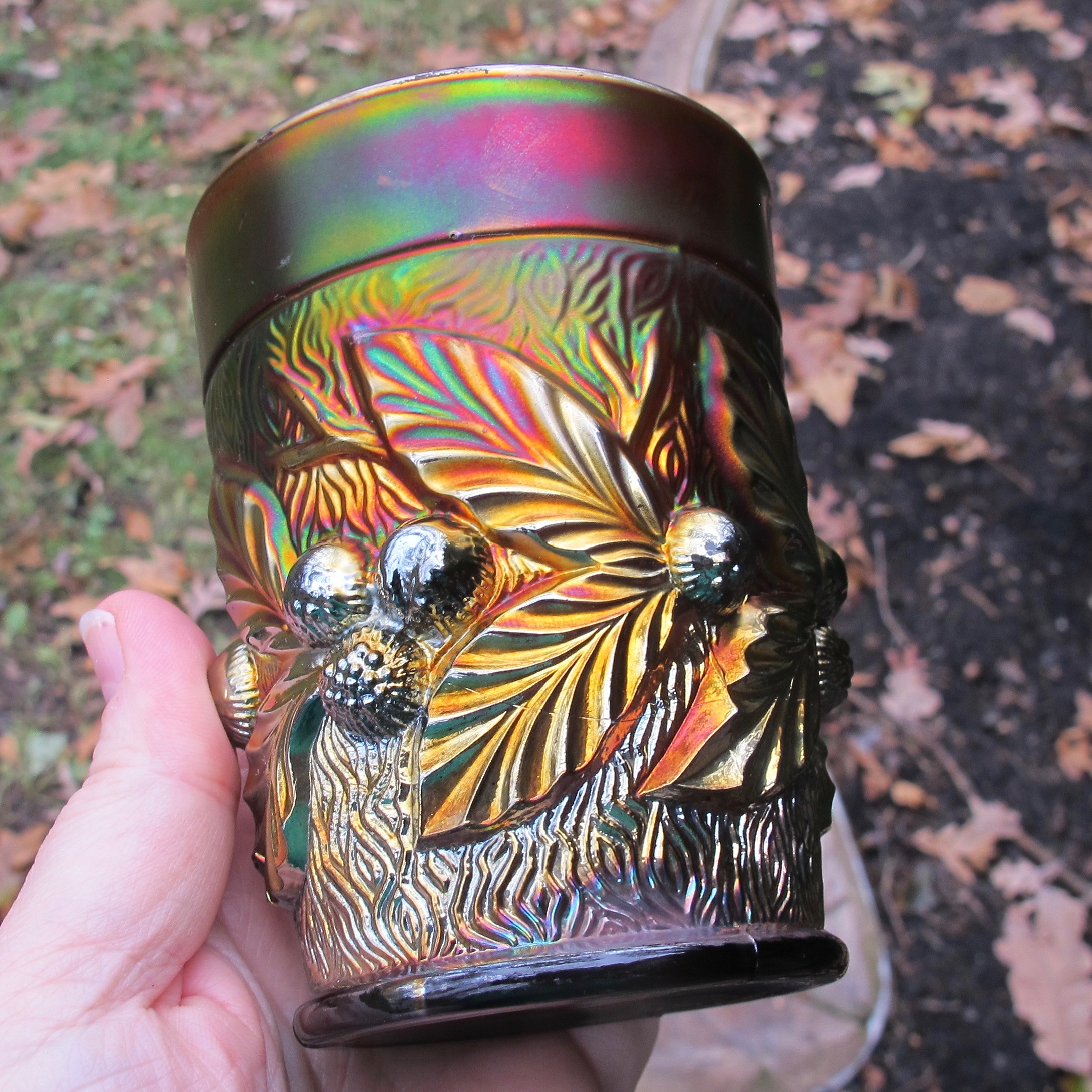 Antique Northwood Amethyst Acorn Burrs Carnival Glass Tumbler