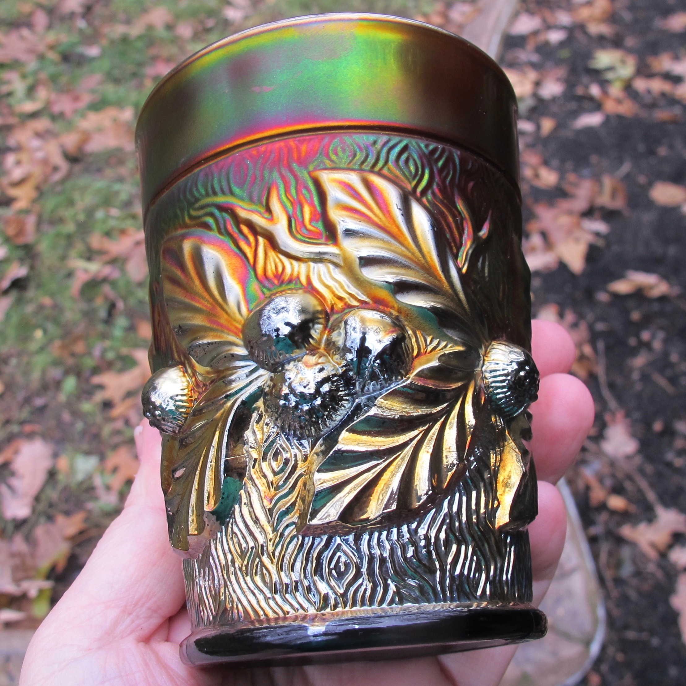 Antique Northwood Amethyst Acorn Burrs Carnival Glass Tumbler