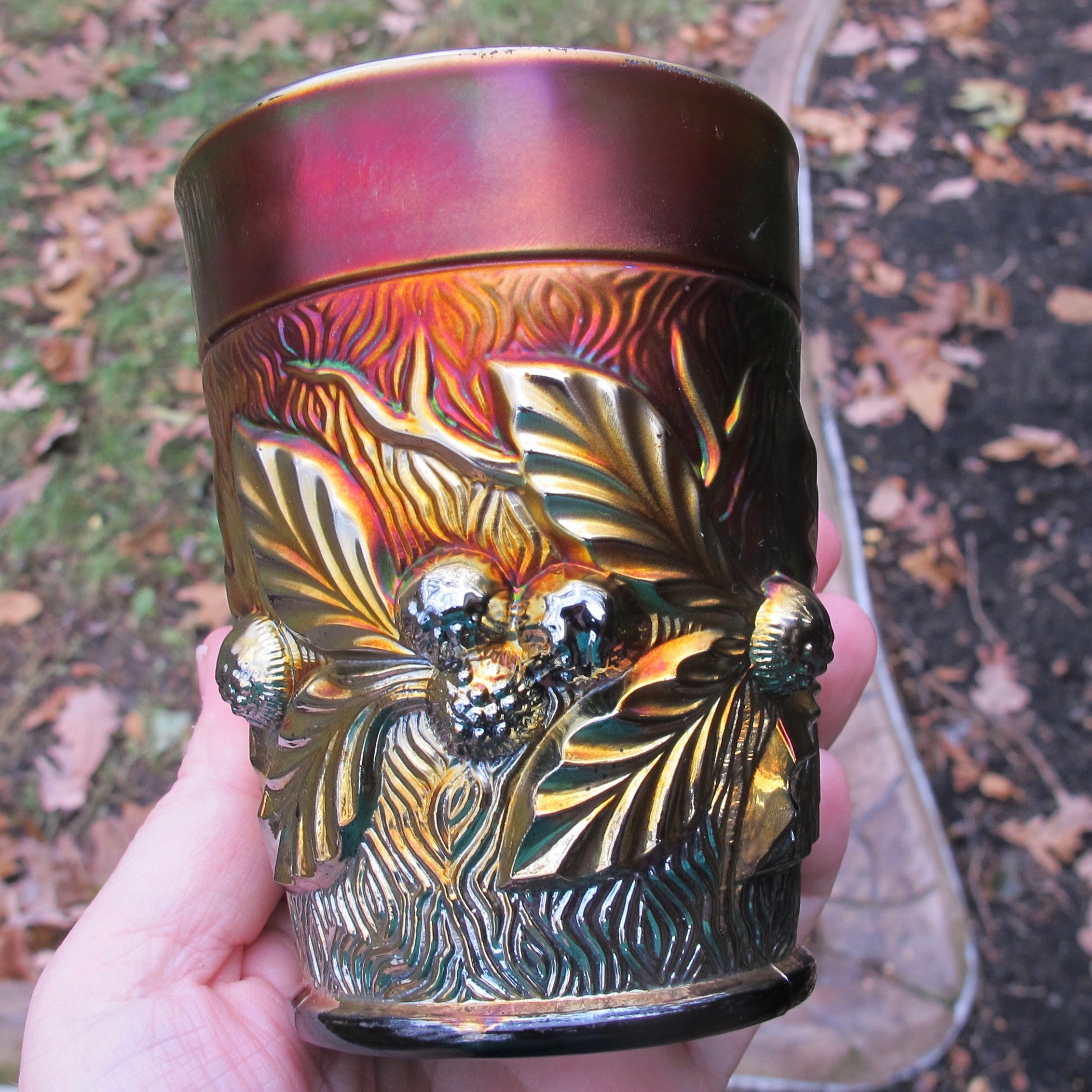 Antique Northwood Amethyst Acorn Burrs Carnival Glass Tumbler