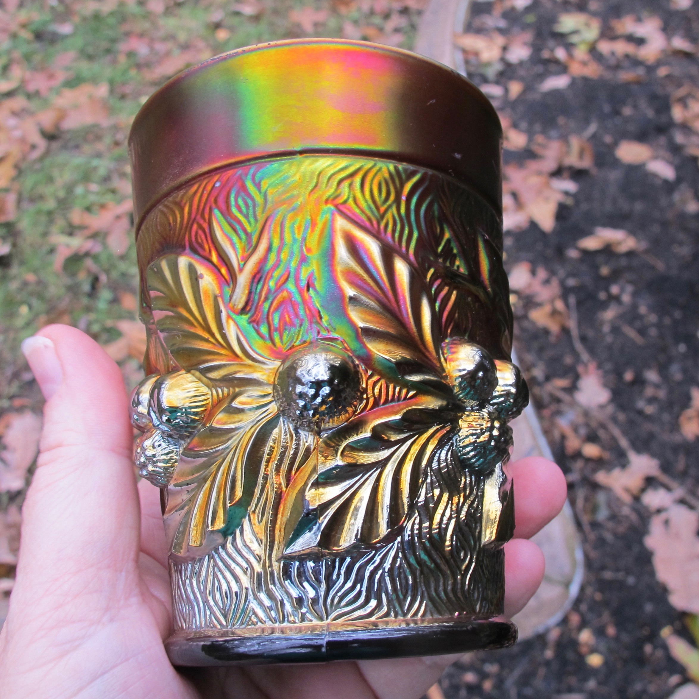 Antique Northwood Amethyst Acorn Burrs Carnival Glass Tumbler