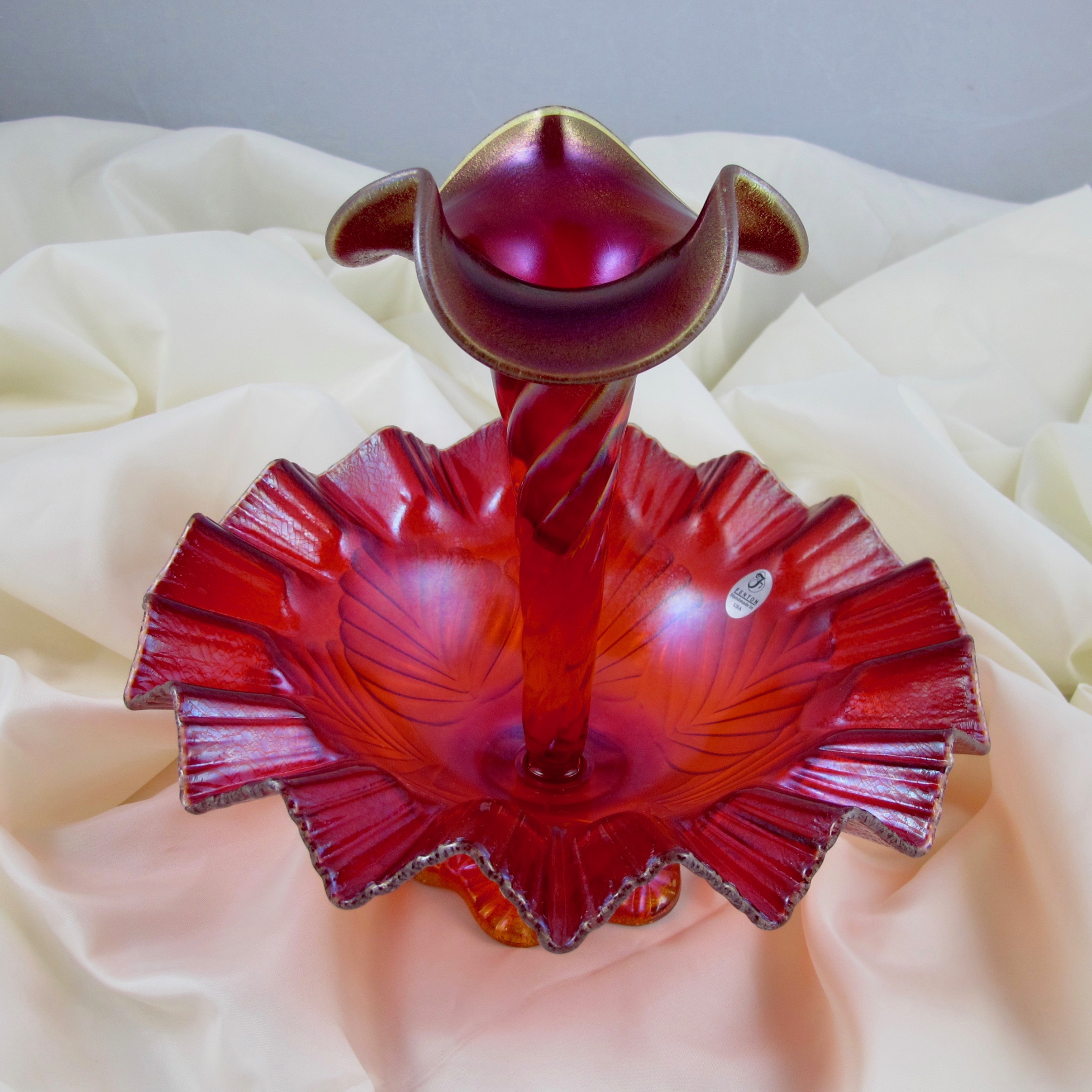 Fenton Red Carnival Glass Single Vase Epergne Limited Edition