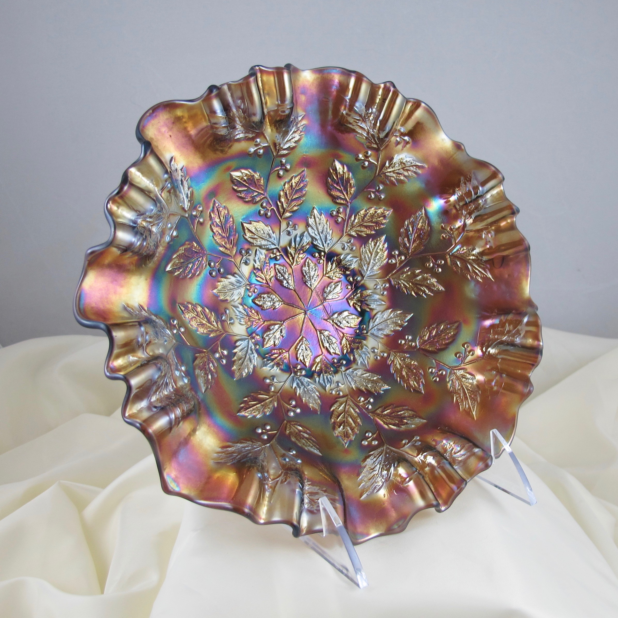 Antique Fenton Holly Amethyst Carnival Glass 3N1 Bowl Carnival Glass