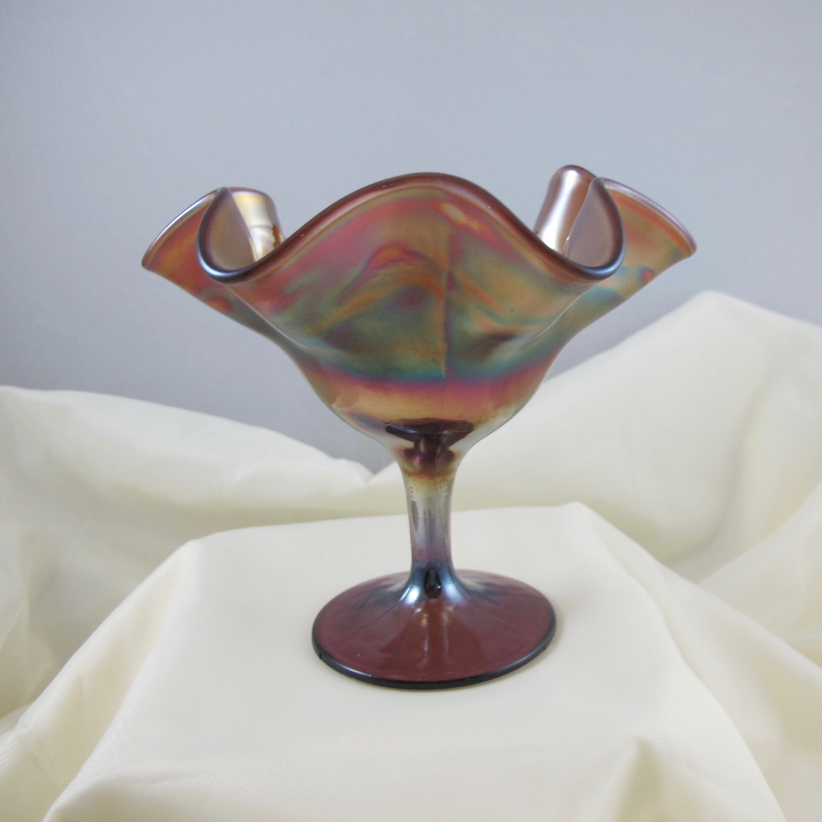 Antique Fenton Light Amethyst Birds & Cherries Carnival Glass Compote