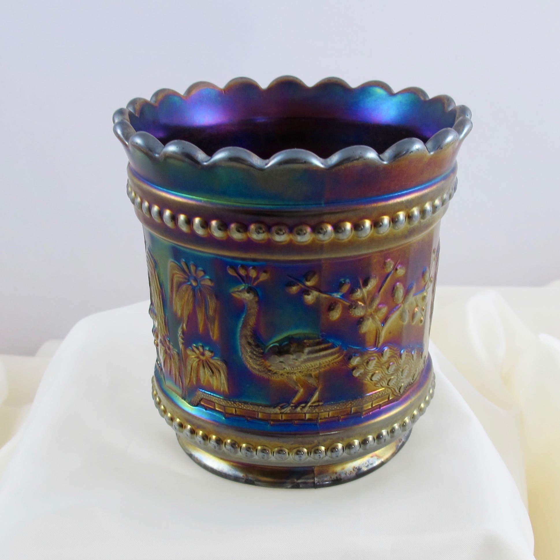 Antique Northwood Peacock at the Fountain Amethyst Carnival Glass Spooner Carnival Glass