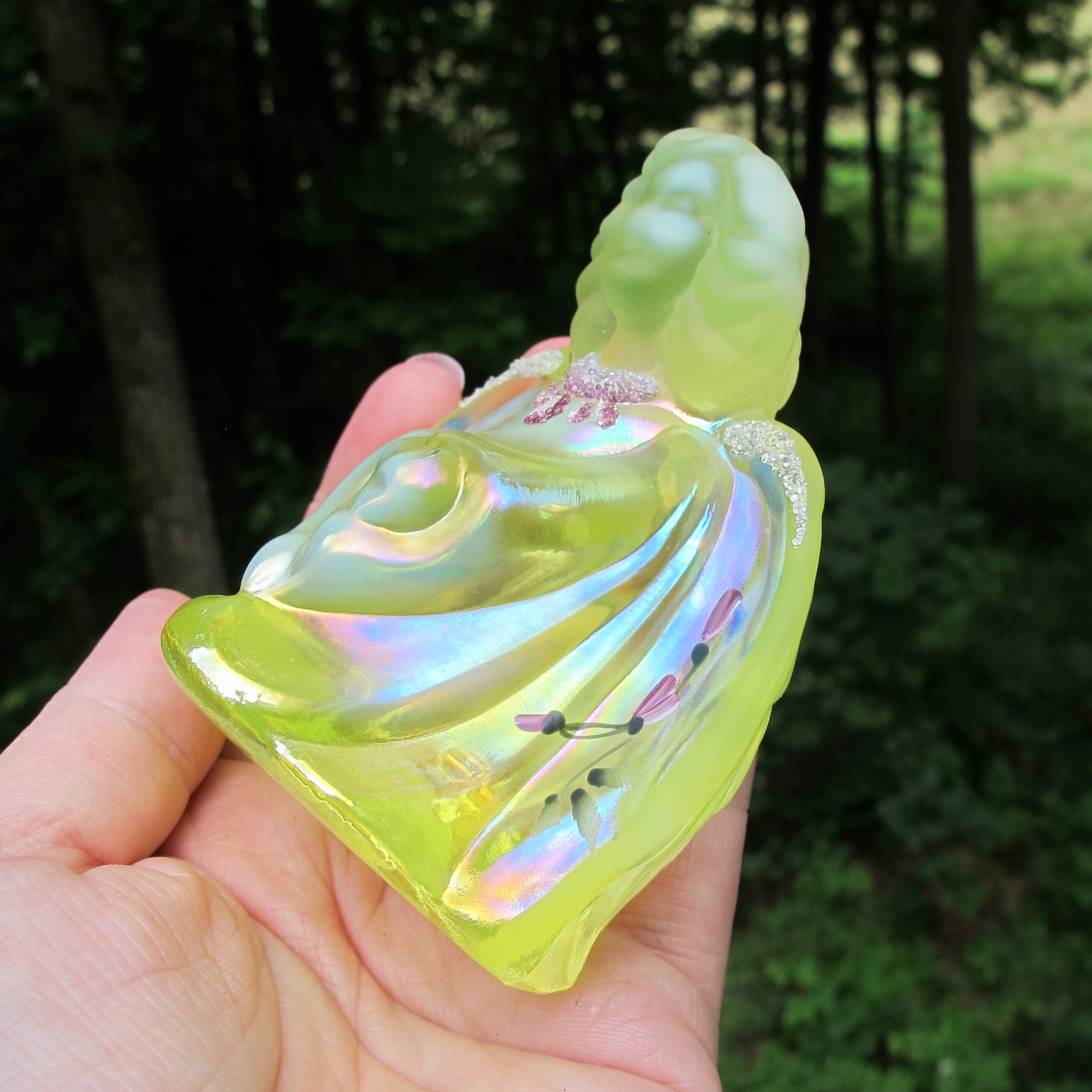 Fenton Vaseline Opal Heavenly Companion Carnival Glass Angel Figurine