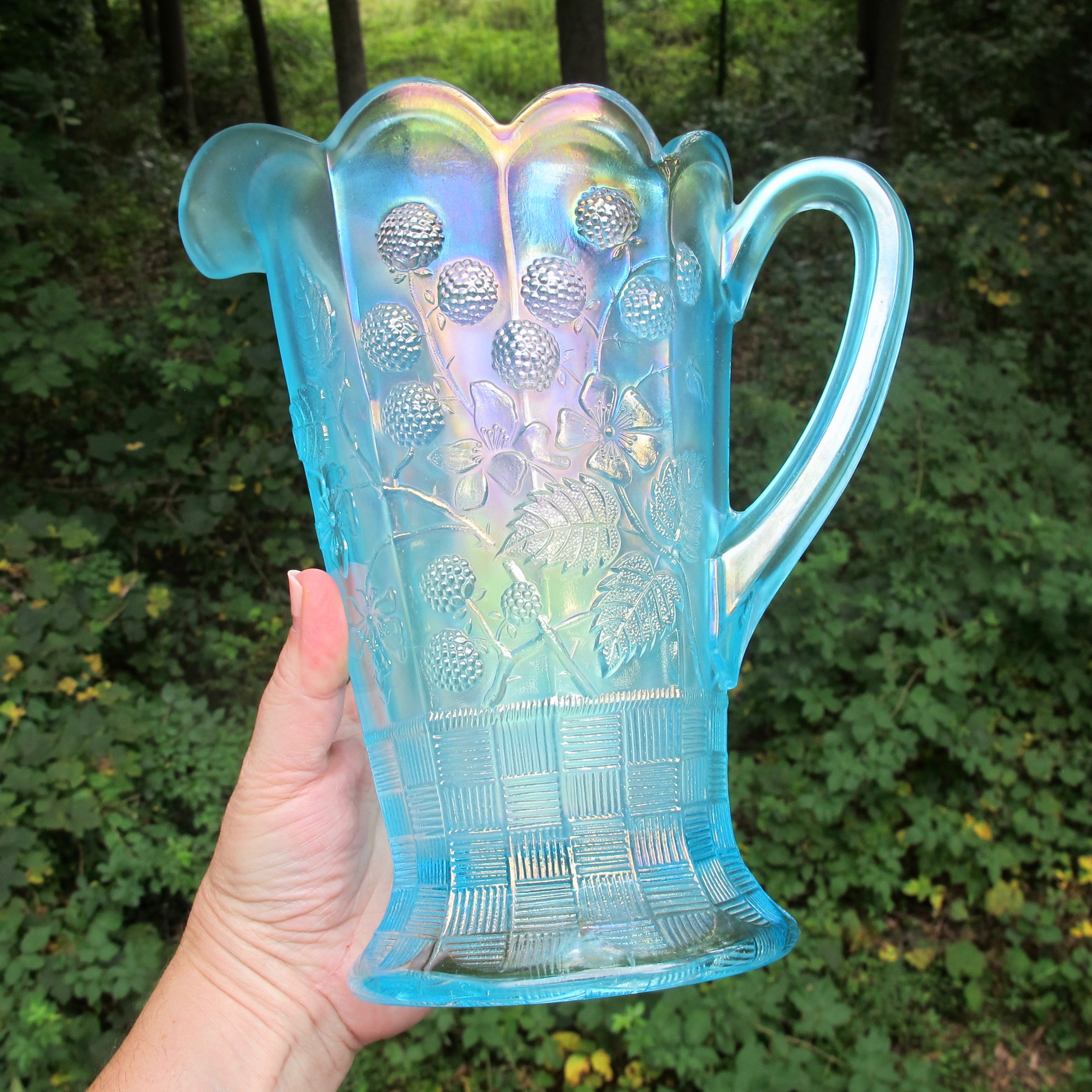 Antique Northwood Ice Blue Raspberry Carnival Glass Water Pitcher Carnival Glass