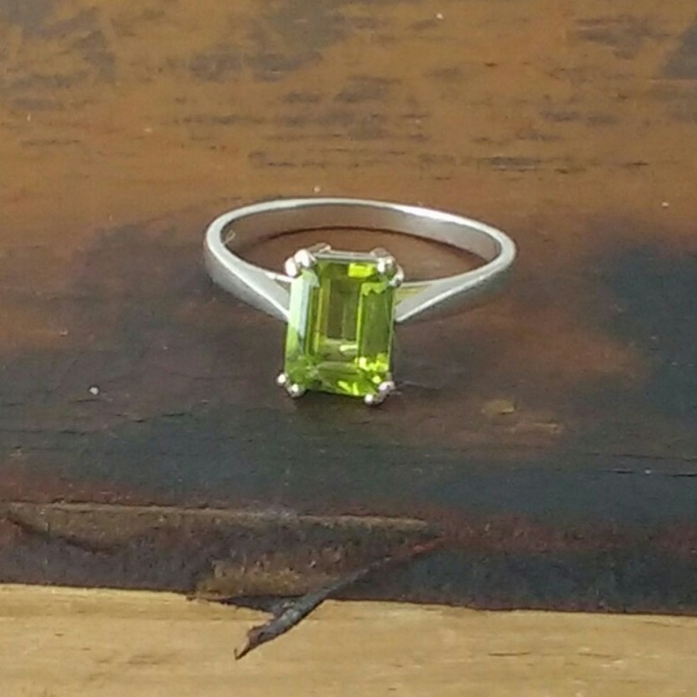 Emerald Cut Peridot Ring