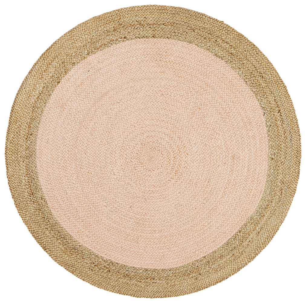 Round Pink Rug Carpet Capers Jute Fibre Flatweave.