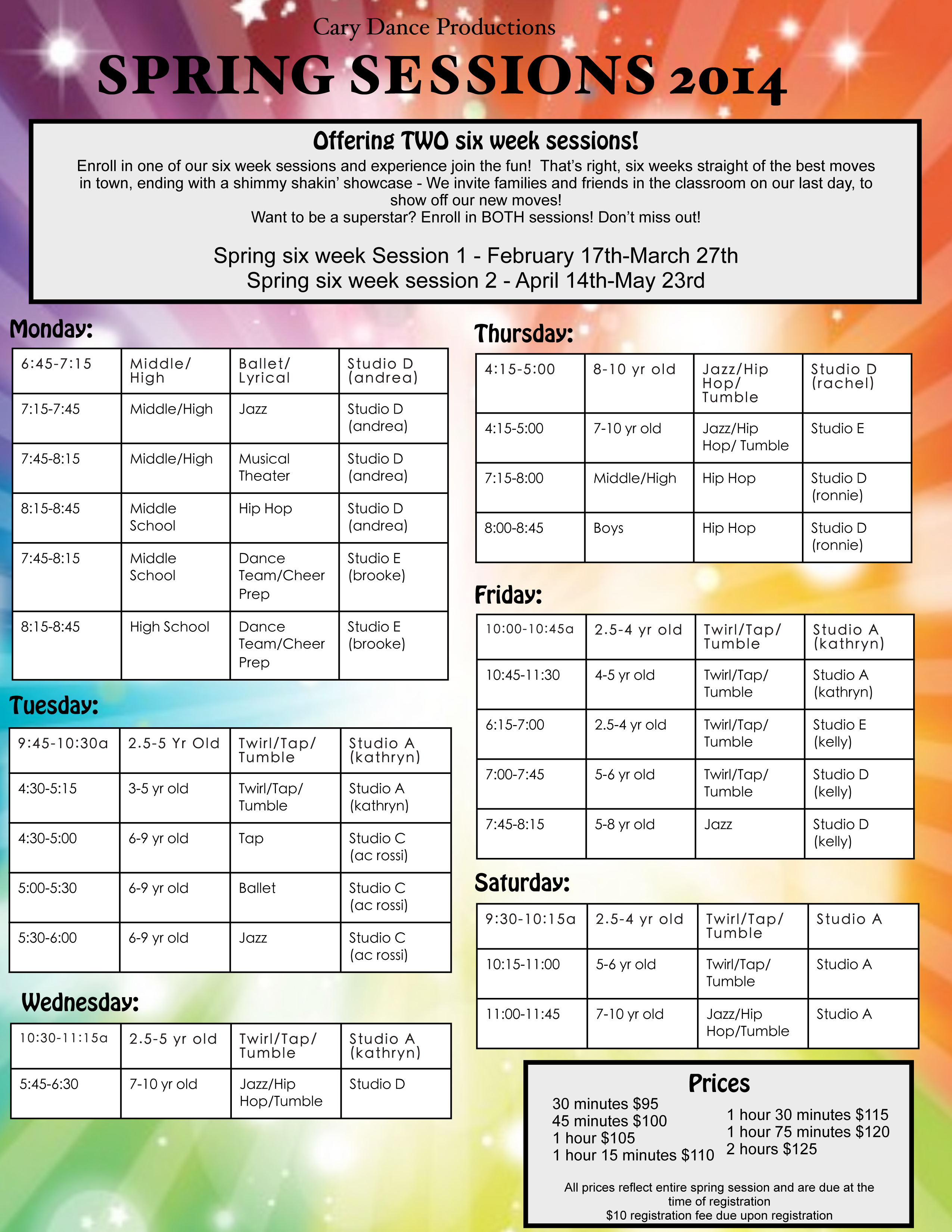 rcc spring 2023 schedule New Spring Session Cary Dance Productions