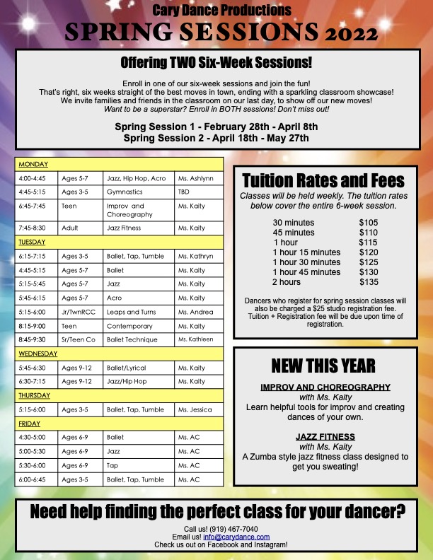 rcc spring 2023 schedule Spring Session Classes Cary Dance Productions