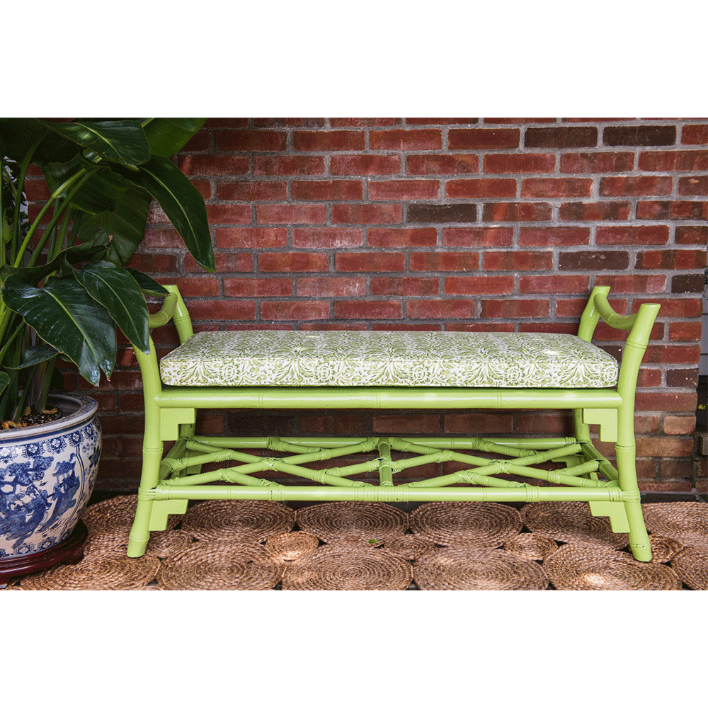 Faux Bamboo Cane Seat Bench in Capri Greenlake Casa By PC