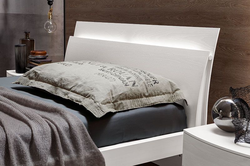 Letto matrimoniale legno bianco con led Visma Arredo OUTLET
